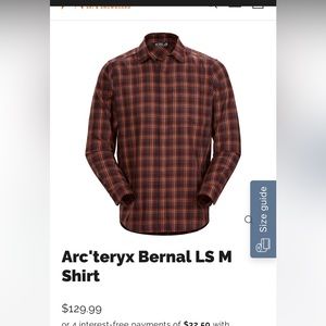 New with tag Arc’teryx men’s shirt